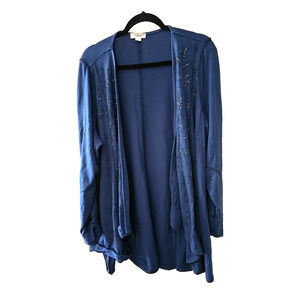 Live and Let Live Blue Open Front Rhinestone Cardigan Sweater Womans Size 3X